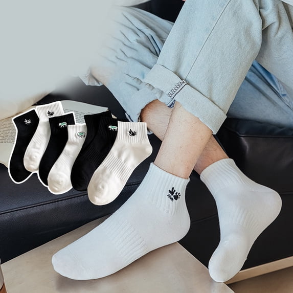 sunsanly 1 Pair Men Cotton Ankle Socks Low-tube No Odor Solid Color Embroidery High Elasticity Anti-slip Sweat-absorption Anti-shrink Sports Four Season Socks