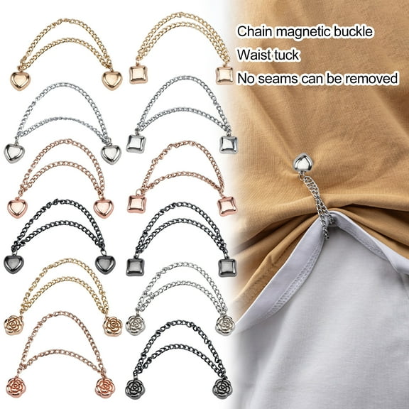 sunsanly 1 Pair Multi-Function Magnetic Clothing Clip with Chain Multi-Purpose Pinless Brooch Metal Buttons Clip Clothes Shawl Scarf Trouser Legs Cuff Magnet Pin Buckle