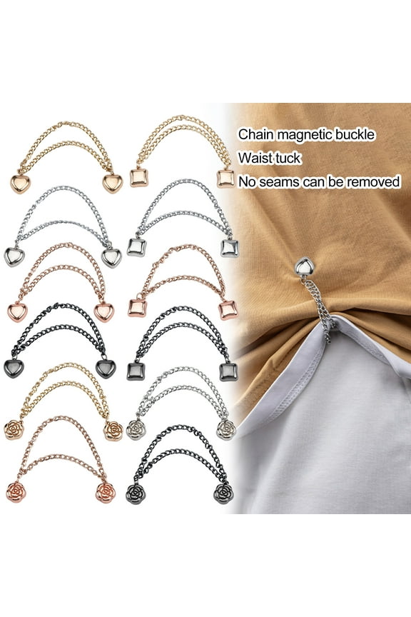 1 Pair Multi-Function Magnetic Clothing Clip with Chain Multi-Purpose Pinless Brooch Metal Buttons Clip Clothes Shawl Scarf Trouser Legs Cuff Magnet Pin Buckle