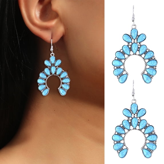 sunsanly 1 Pair Women Hook Earrings Retro Geometric Exaggerated Lightweight Faux Turquoise Ear Decoration Jewelry Party Hanging Earrings Dangle Earrings