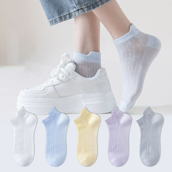 sunsanly 1 Pair Women Socks Hollow Out Mesh Thin No Odor Solid Color High Elasticity Anti-slip Breathable Soft Sweat-absorption Anti-shrink Sports Invisible Cotton Socks