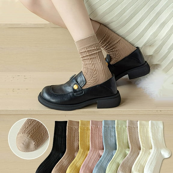 sunsanly 1 Pair Women Socks Mid-tube Twisted Flower Lolita Preppy Style Solid Color High Elasticity Anti-slip Breathable Soft Sweat-absorption Anti-shrink Sports Cotton Socks