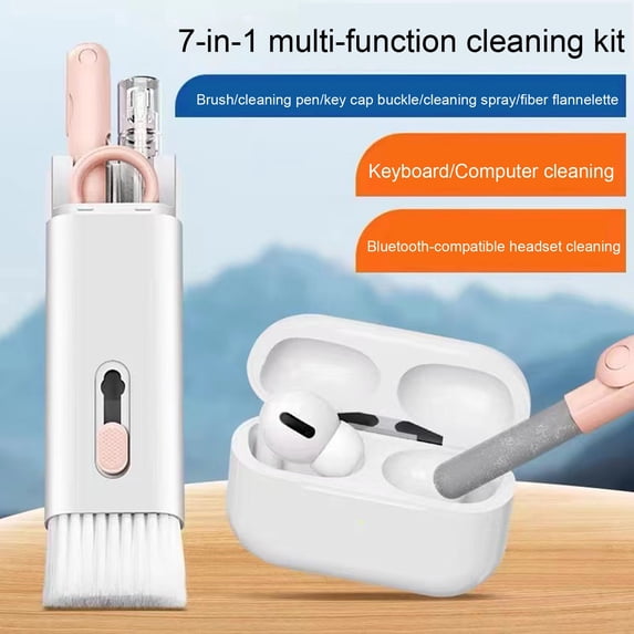 sunsanly 1 Set Double-head Earphone Cleaning Pen Brush Keycap Puller Spray Cloth Bluetooth-compatible Headphone Keyboard Cleaning Tool Kit Computer Accessories