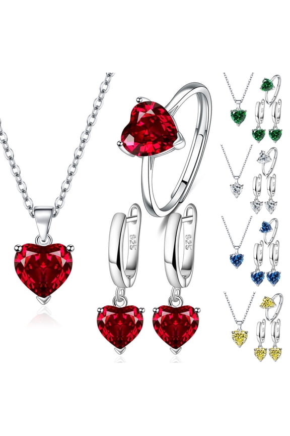 1 Set Necklace Jewelry Set Multi-colored Love Heart Pendant Dainty Gift Minimalist Drop Earrings Open Ring Kit Fashion Jewelry