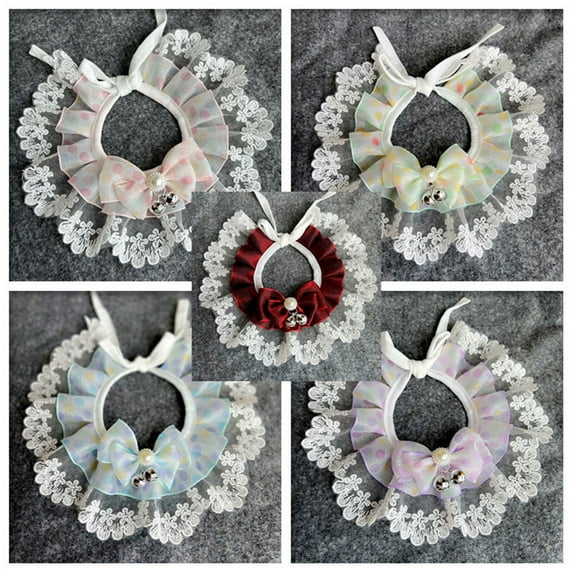 sunsanly 1 Set Pet Saliva Towel Lace Stitching Soft Faux Pearl Decor Pet Cat Dog Bowknot Neckerchief Pet Supply