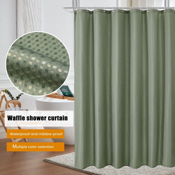 sunsanly 1 Set Shower Curtain with Hooks Waffle Texture Multi Color Available Thick Linen Easy Installation Care Hotel Camping Bathroom RVs Shower Curtain