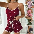 thumbnail image 1 of sunsanly 1 Set Women Pajamas Set Camisole Sleeveless Elastic Waist Sleeping Wear Polyester Heart Print Summer Pajamas Set Sleeping Garment, 1 of 8