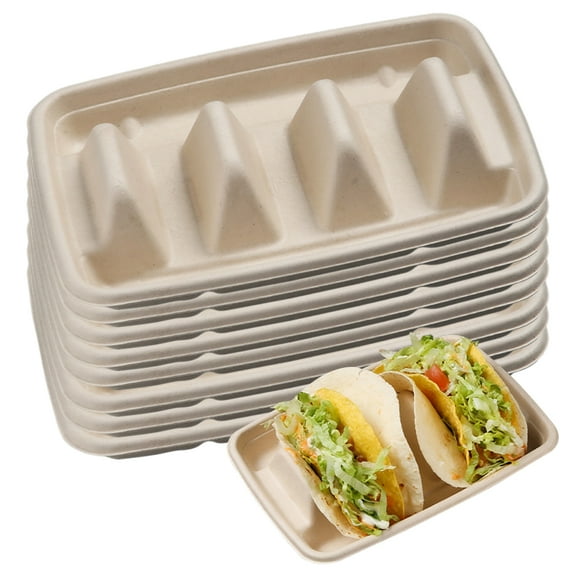 sunsanly 10/20Pcs Disposable Taco Holders for Parties Sturdy Taco Tray Holder with Dividers Eco-Friendly Taco Plates Packaging Box for Events Taco Bar Serving Set