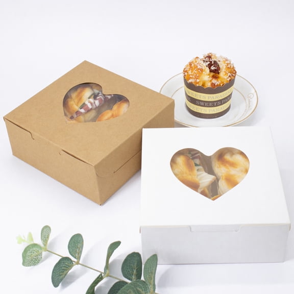 sunsanly 10Pcs Cupcake Box Visible Food Grade Mini Individual Cake Packing Case with Heart Shaped Window Kitchen Tool