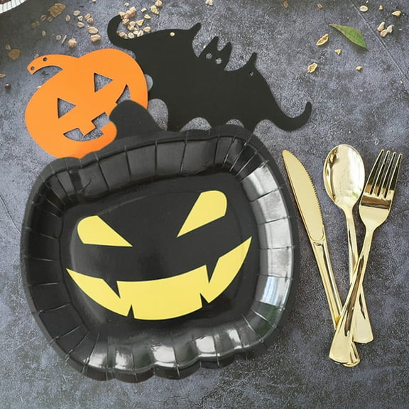 sunsanly 10Pcs Halloween Paper Plates Pumpkin Disposable Dinner Plates Grimace Pattern Party Dinner Tableware Supplies Snack Plates
