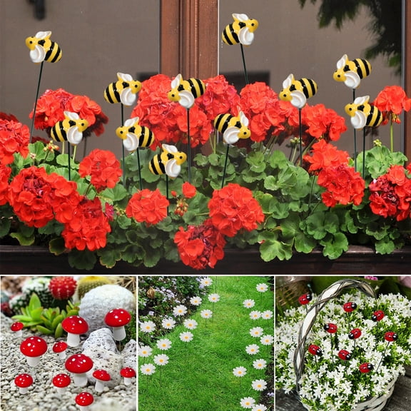sunsanly 10Pcs Ladybug Garden Stake Weather-proof Heavy Duty Outdoor Patio Yard Lawn 3D Flower Mushroom Bee Spike Stick Decoration Ornament