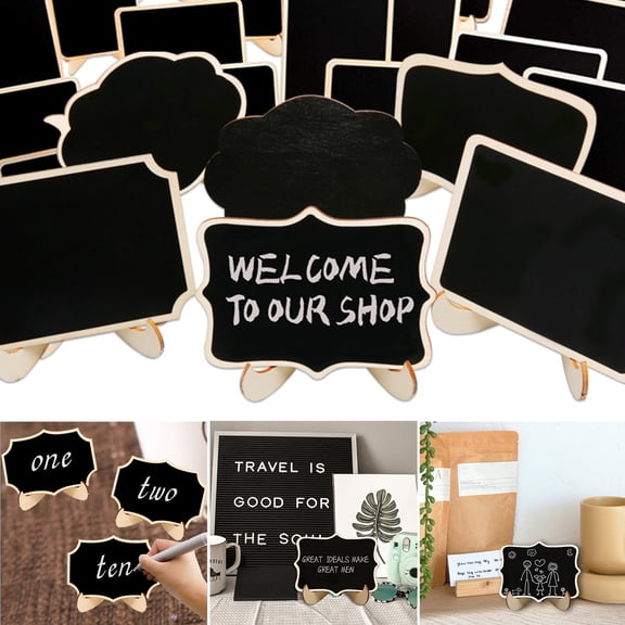sunsanly 10Pcs Mini Chalkboard Sign with Stand Wooden Desktop Blackboard Reusable Single Sided Small Message Board Wedding Party Events Buffet Decoration Board