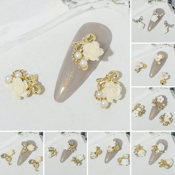 sunsanly 10Pcs Nail Ornament Three-dimensional Shining Easy Paste Gloss DIY Sparkling Camellia Nail Charm Manicure Designs Nail Salon Supply