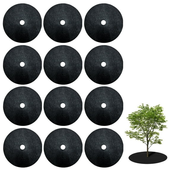 sunsanly 12 Pcs Degradable Tree Mulch Ring Round Anti-Grass Protector Mat Non-Woven Fabric Cover Reusable Weed Barrier Mat for Root Protection Weed Control