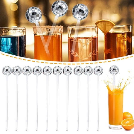 sunsanly 12 Pcs Disco Ball Drink Stirrers Plastic Swizzle Sticks for Coffee Cocktails Mirror Ball Cocktail Stir Sticks Home Bar Use