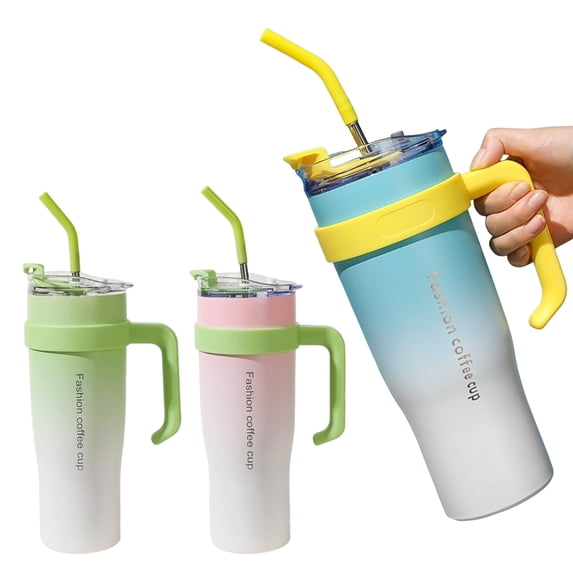 sunsanly 1200ML Stainless Steel Insulated Cup with Handle Straw Leak-Resistant Large-Capacity Coffee Tumbler Vacuum Insulated Thermal Mug for Home Travel Gym