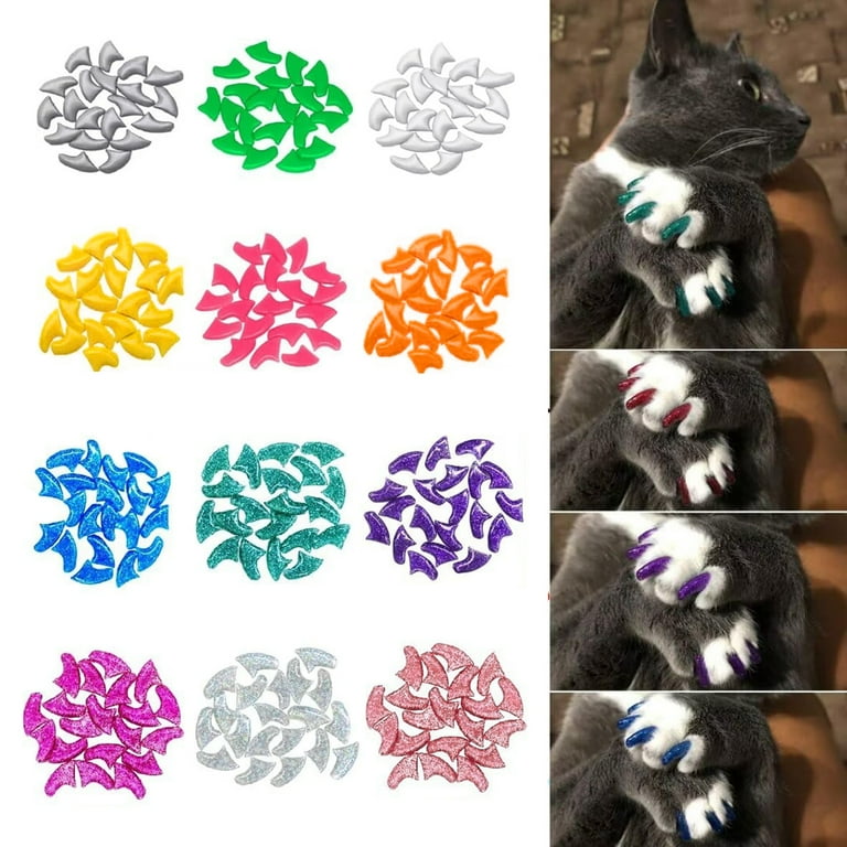 sunsanly 120Pcs Cat Nail Caps Natural Safe Cat Claw Covers Tips with Adhesives And Applicators Non Toxic 6 Colors Cat Nail Covers