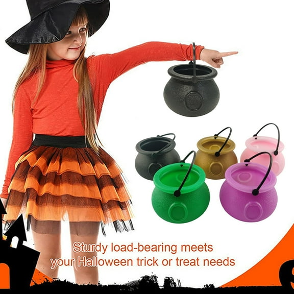 sunsanly 12Pcs Halloween Candy Buckets Black Plastic Witch Cauldron Kettle Halloween Pot Goody Holder for Party Favors Home Festival Decoration