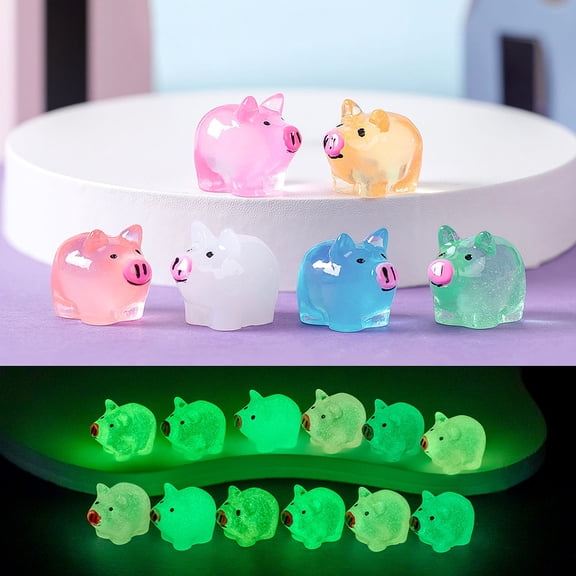 sunsanly 12Pcs Mini Pig Figurine Glow-in-the-dark Resin Tiny Pig Ornament Miniature Animal Statue Toy Fairy Garden Microlandscape Desktop Decoration