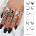 thumbnail image 1 of sunsanly 14 Pcs/Set Women Ring Set Flower Butterfly Shape Polished Smooth Stainless Ethnic Alloy Commute Stackable Knuckle Ring Finger Jewelry, 1 of 8