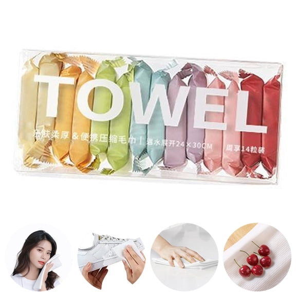 sunsanly 14 Sheets Compressed Towel Tablets Soft Reusable Face Washcloths Dry Wet Two Use Camping Hiking Disposable Towel Sheets