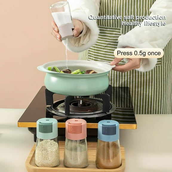 sunsanly 180 ML Seasoning Jar Transparent Dustproof Leakproof Press Type Threaded Bottle Cap Food Grade 0.5g Quantitative Hole Salt Pepper Shaker Salt Dispenser Condiment Storage Jar