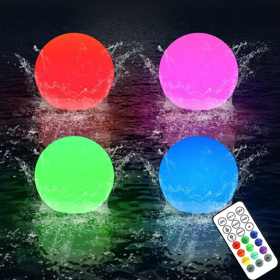 sunsanly 2/4Pcs Floating Pool Light with Remote 16 RGB Color Changing IP68 Waterproof Battery Powered Outdoor Swimming Pool Hot Tub Bathtub Glowing Ball Round Night Lamp