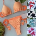 thumbnail image 1 of sunsanly 2 Pcs/Set Beach Bikini Set Solid Color Lace Up Halter Neck Backless Tassel Swimming Multi Straps Padded Women Bathing Suit Swimming Garment, 1 of 8