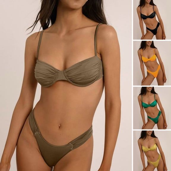 sunsanly 2 Pcs/Set Summer Beach Bikini Set Padded Low-cut with Wire Backless Push Up Swimming High Waist Thin Quick Dry Women Swimsuit Water Sports Clothes