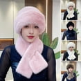 thumbnail image 1 of sunsanly 2 Pcs/Set Women Winter Hat Scarf Set Fuzzy Plush Thickened Windproof Heat Retention Cross Neck Wrap Solid Color Dome Faux Fur Fisherman Hat Outdoor Cap, 1 of 8