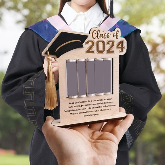 sunsanly 2024 Graduation Money Holder with Tassel Bachelor Shape Money Organizer Cake Wood Cash Graduation Party Supplies