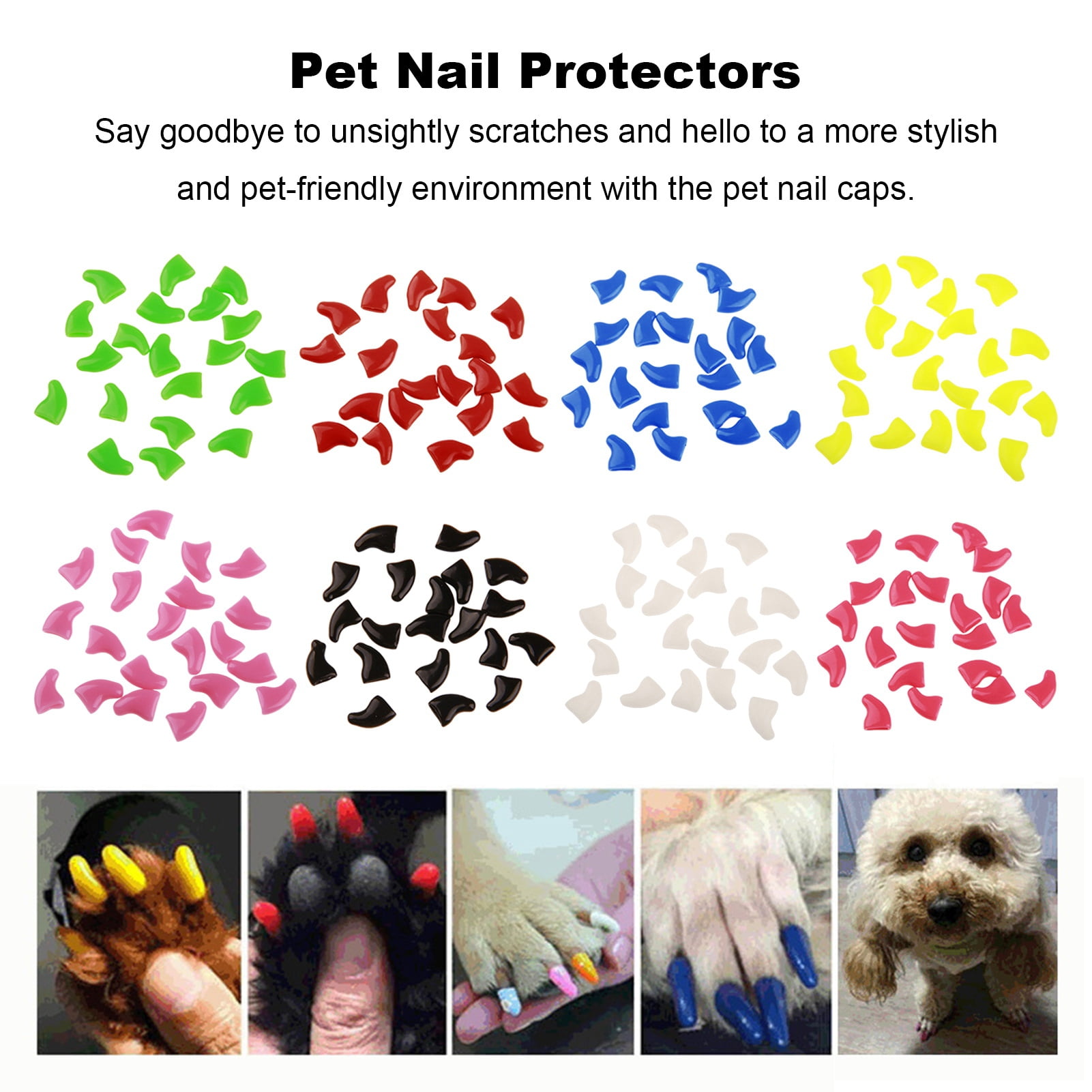 sunsanly 20Pcs Pet Nail Caps with Adhesive Fashionable Pet Claw Covers
