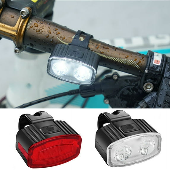 sunsanly 2Pcs Bicycle Tail Light Headlamp Super Bright Waterproof USB Rechargeable Lightweight Night Riding Road Bicycle Front Rear LED Warning Lamp Cycling Accessories