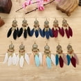 thumbnail image 1 of sunsanly 2Pcs Dangle Earrings Round Unique Design Trendy Eye-catching Delicate Valentine Day Gift Metal Long Feather Lady Earrings Party Accessories, 1 of 8