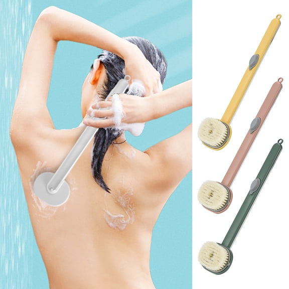 sunsanly 2Pcs Long Handle Bath Cleaning Brush with Soap Dispenser Detachable Head Liquid Bath Brush PBT Microfiber Soap Massage Back Scrubber for Shower