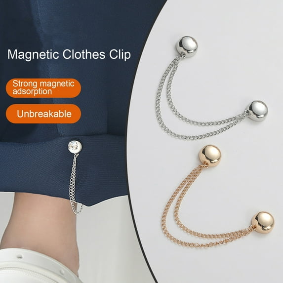 sunsanly 2Pcs Multi-Function Magnetic Clothing Clip with Chain Multi-Purpose Pinless Metal Buttons Clip Clothes Scarf Trouser Legs Cuff Fixing Magnet Pin