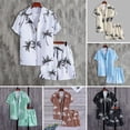 thumbnail image 1 of sunsanly 2Pcs/Set Men Summer Casual Outfit Lapel Short Sleeve Single Breasted Shirt Elastic Drawstring Waist Wide Leg Shorts Set Coconut Tree Print Hawaii Outfit, 1 of 8