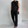 thumbnail image 1 of sunsanly 2Pcs/Set Men Summer Casual Outfit O-neck Sleeveless Tank Tops Elastic Drawstring Waist Wide Leg Long Pants Set Solid Color Casual Outfit, 1 of 7