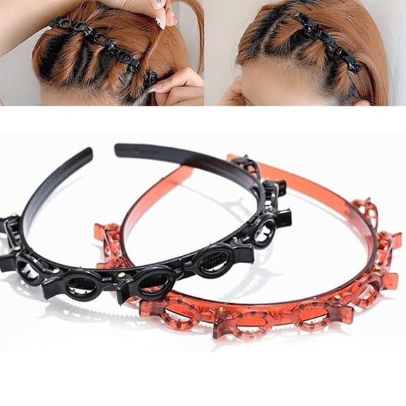 sunsanly 2Pcs Women Headband with Clips Double Layer Design Anti-slip Hairband Bang Braided Hair Hoop Hair Accessories