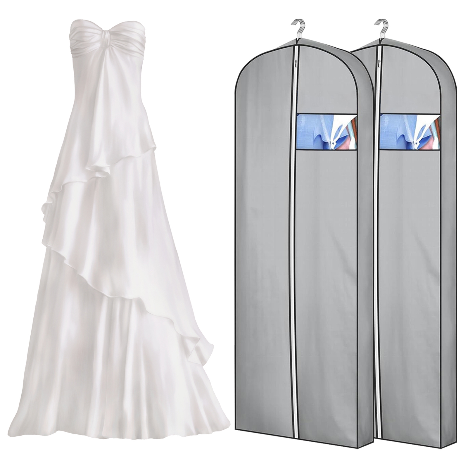 sunsanly 3 Pcs Dress Storage Bag Waterproof Dustproof Transparent Window with Hanger Long Gowns Coat Organizer Bag Closet Hanging Garment Bag