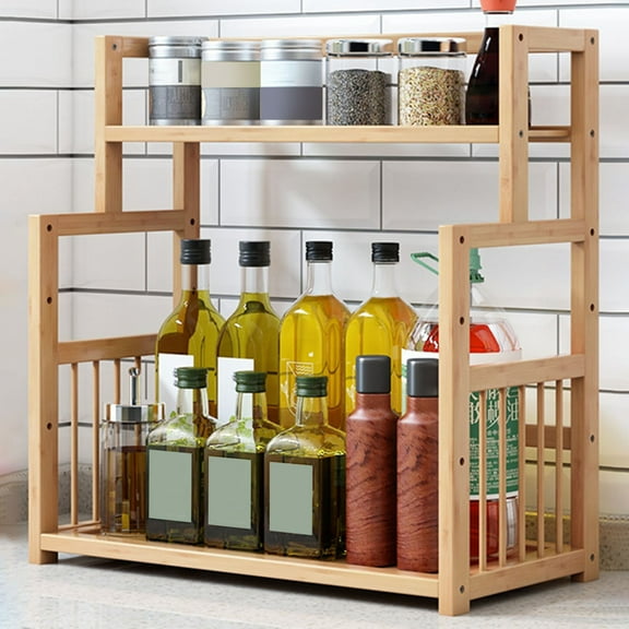 sunsanly 3-Tier Bamboo Spice Rack Seasoning Jars Holder Large Capacity Easy Assembly Kitchen Countertop Spice Bottle Container Organizer