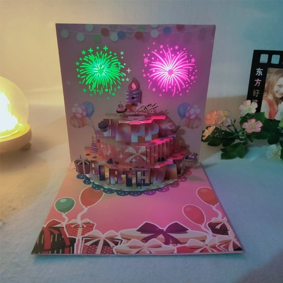 sunsanly 3D Pop Up Birthday Cards Birthday Cake Greeting Cards with Pyrotechnics Music Blowable Candle Birthday Surprise Keepsake for Her Him