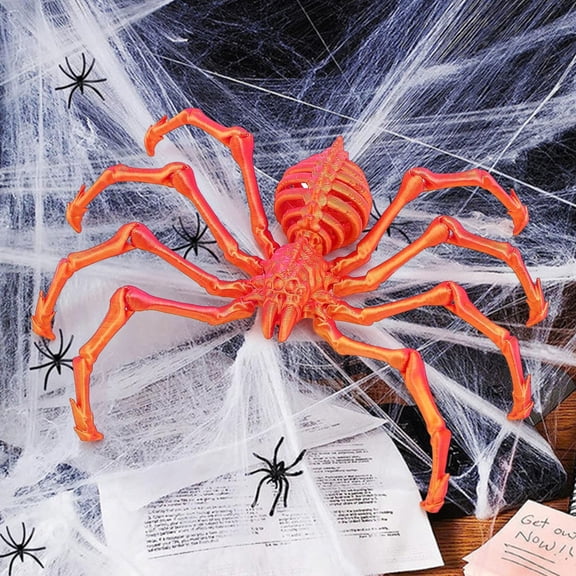 sunsanly 3D Printed Giant Spider Figurine with Retractable Legs Movable Joints Halloween Spooky Articulated Spider Desktop Decoration Ornament