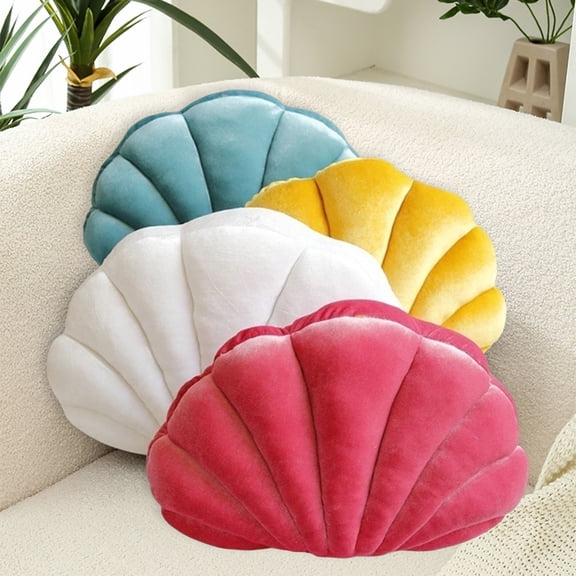 sunsanly 3D Velvet Shell Pillow Soft Insert Seashell Ocean Beach Theme Throw Pillow Cozy Cushion for Home Sofa Office Couch