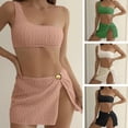 thumbnail image 1 of sunsanly 3Pcs/Set Backless Lines Texture Bikini Skirt Set One Shoulder Bra High Waist Briefs Skirt Set Beachwear, 1 of 8