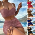 thumbnail image 1 of sunsanly 3Pcs/Set Faux Pearls Straps Backless Padded Underwire Drawstring Bikini Skirt Set Shell Shape Cup Bra High Waist Briefs Skirt Set, 1 of 8