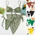 thumbnail image 1 of sunsanly 3Pcs/Set Pleated Ruffle Trim Pads Wire Free Bikini Cover Up Set Sling Bra Low Rise Briefs Skirt Set Beachwear, 1 of 8