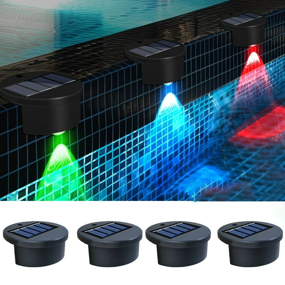 sunsanly 4 Pcs Garden Light Waterproof Wireless Solar Powered Swimming Pool Edge Light Patio Decoration Night Light Stair Fence Balcony Yard Mini Lamp