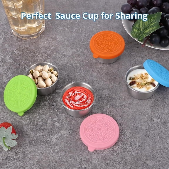 sunsanly 40ml Stainless Steel Sauce Cup Leakproof Silicone Lid Reusable Dip Container for Lunch Boxes BPA-Free Condiment Holder