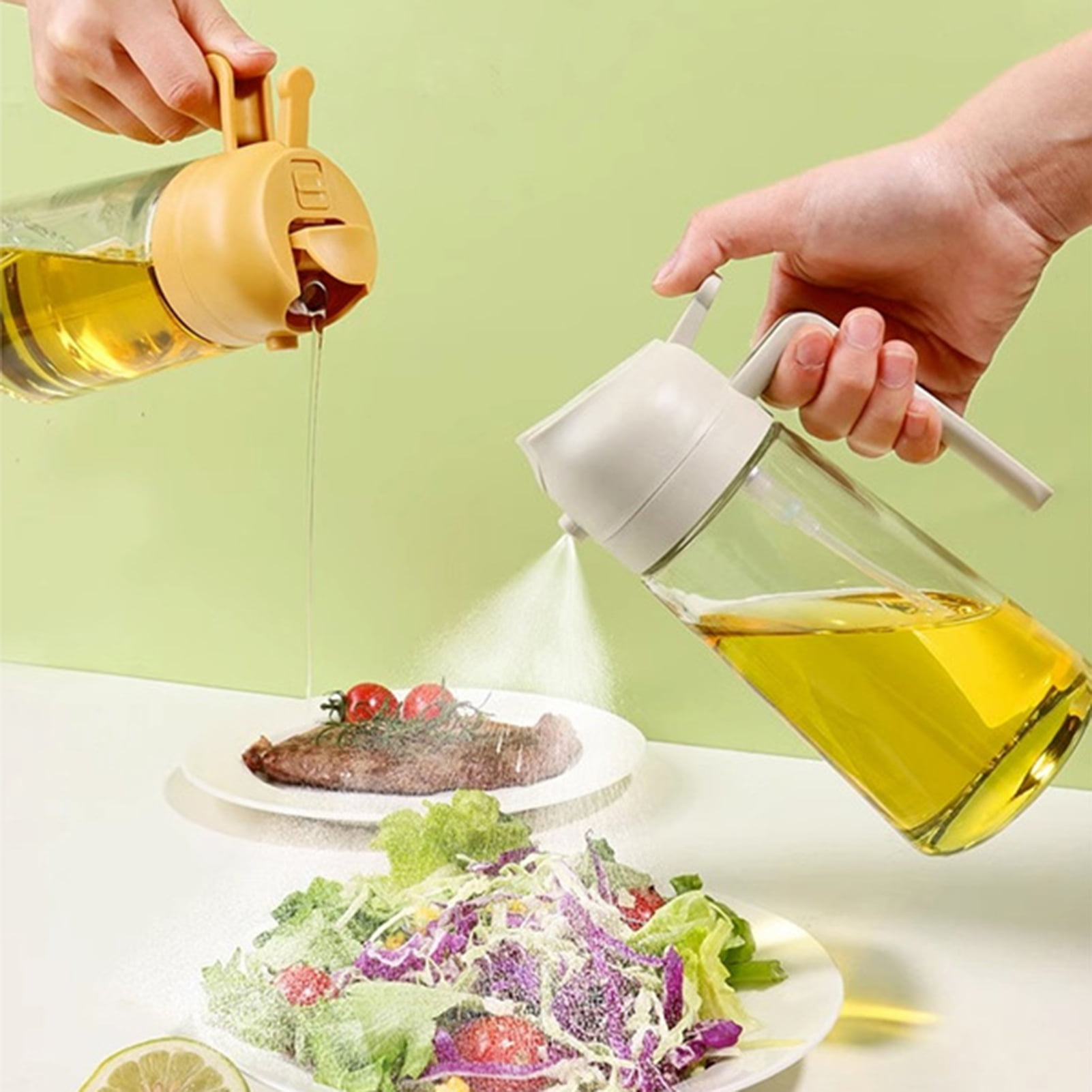 sunsanly 470ml Glass Oil Spray Bottle for Cooking 2in1 Olive Oil